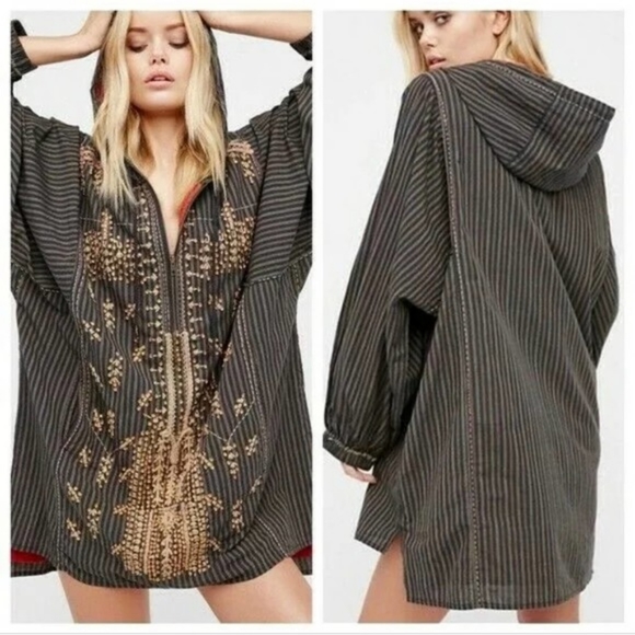 Free People Tops - RARE HTF Free People Embroidered embellished Hooded Hoodie Tunic Mini Dress